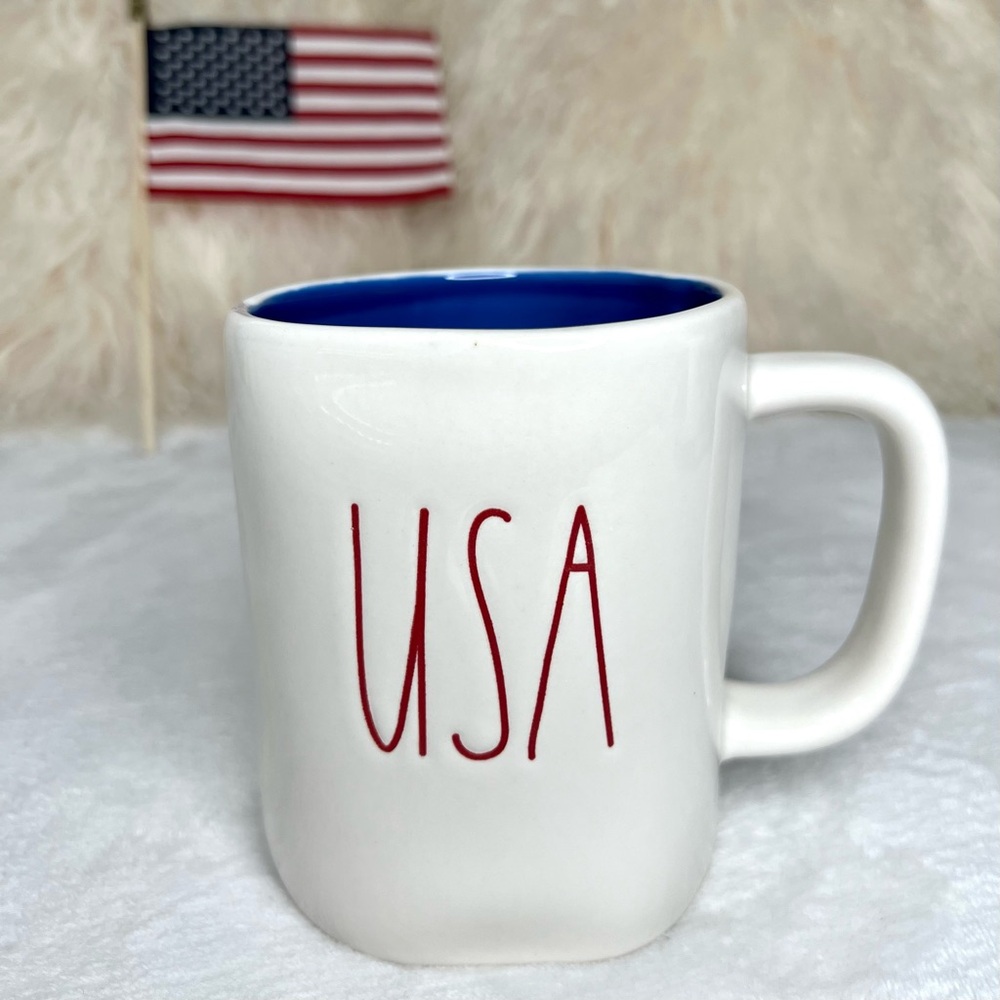 ❌SOLD❌ Rae Dunn NEW USA Large LL Mug Coffee Tea July 4 America Ivory Red Blue - Picture 8 of 14